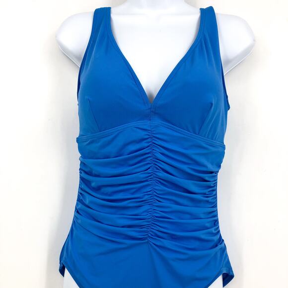 CONTOURS COCO REEF Solitaire V-Neck One Piece US 12 36C Azure Blue Underwire NWT - Picture 4 of 13